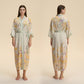 Oriental Yellow Floral Kimono Style Bathrobe - image 1