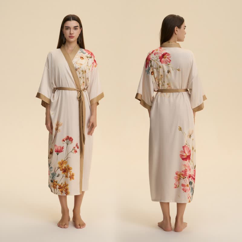 Oriental Luxurious Flower Kimono Style Bathrobe - image 1