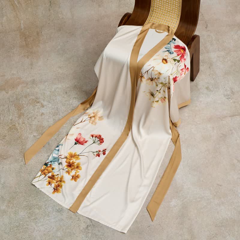 Island Romance Oriental Luxurious Flower Kimono Style Bathrobe - image 3
