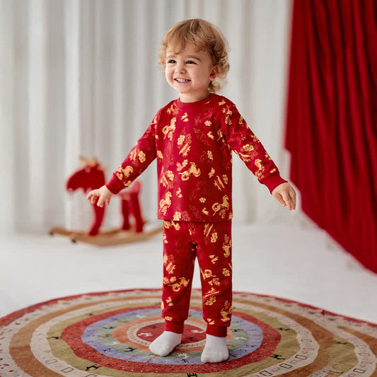 Golden Pony Cotton Kids Loungewear Set - Red - Child:130cm - image 0