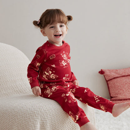 Festive Pony Cotton Kids Loungewear Set - Red - Child:130cm - image 0