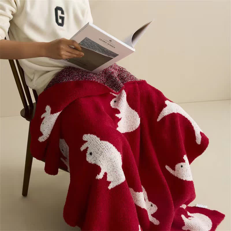 Nordic Style Rabbit Knitted Throw Blanket - image 1