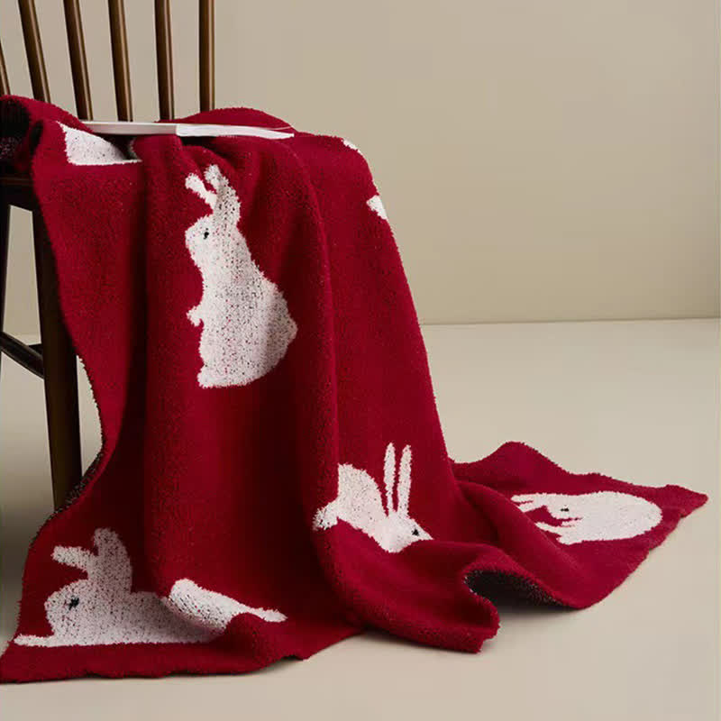 Nordic Style Rabbit Knitted Throw Blanket - image 3