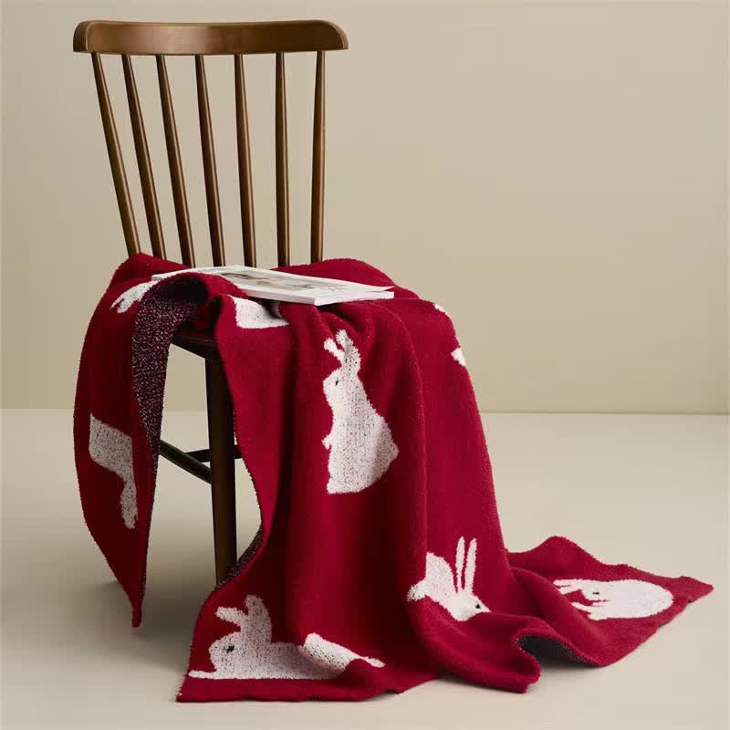Nordic Style Rabbit Knitted Throw Blanket - image 2
