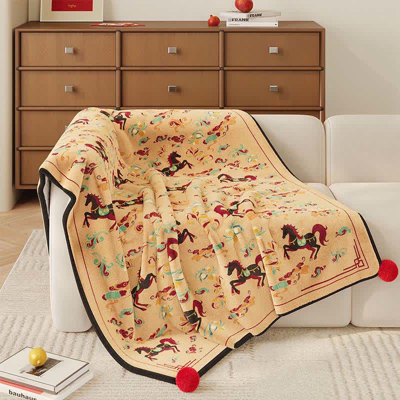 Festive Horse Flannel Fleece Throw Blanket - Beige - 51"W x 71"L - image 3