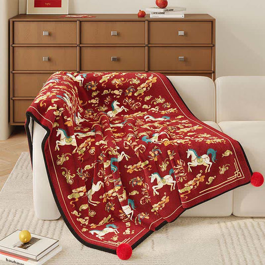 Festive Horse Flannel Fleece Throw Blanket - Red - 51"W x 71"L - image 0