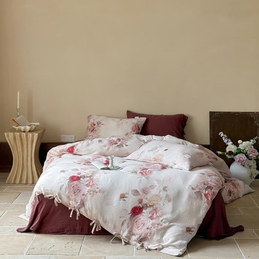 Elegant Rose Cotton Tie-Closure Bedding Set(4PCS) - King - image 0
