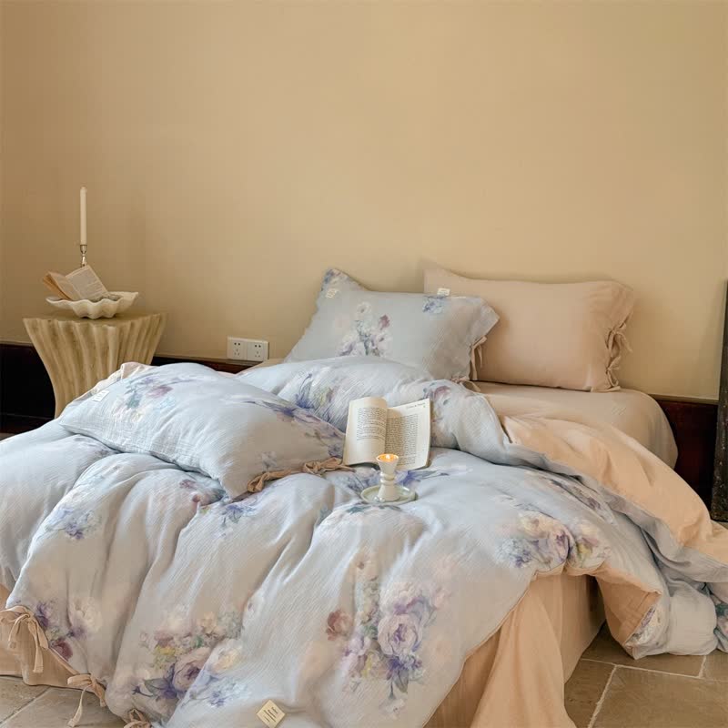 Subtle Floral Cotton Tie-Closure Bedding Set(4PCS) - image 2