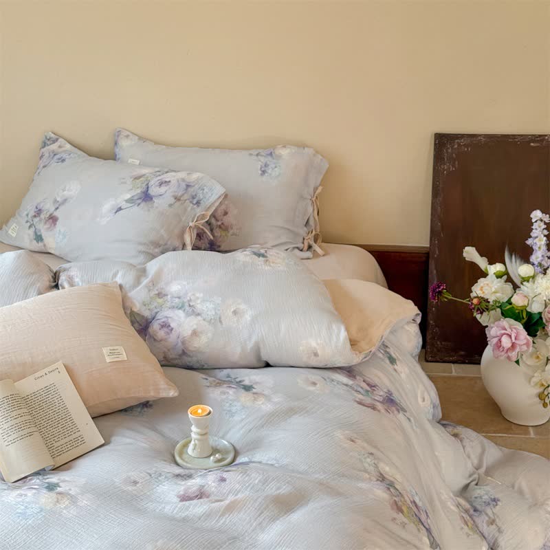Subtle Floral Cotton Tie-Closure Bedding Set(4PCS) - image 6