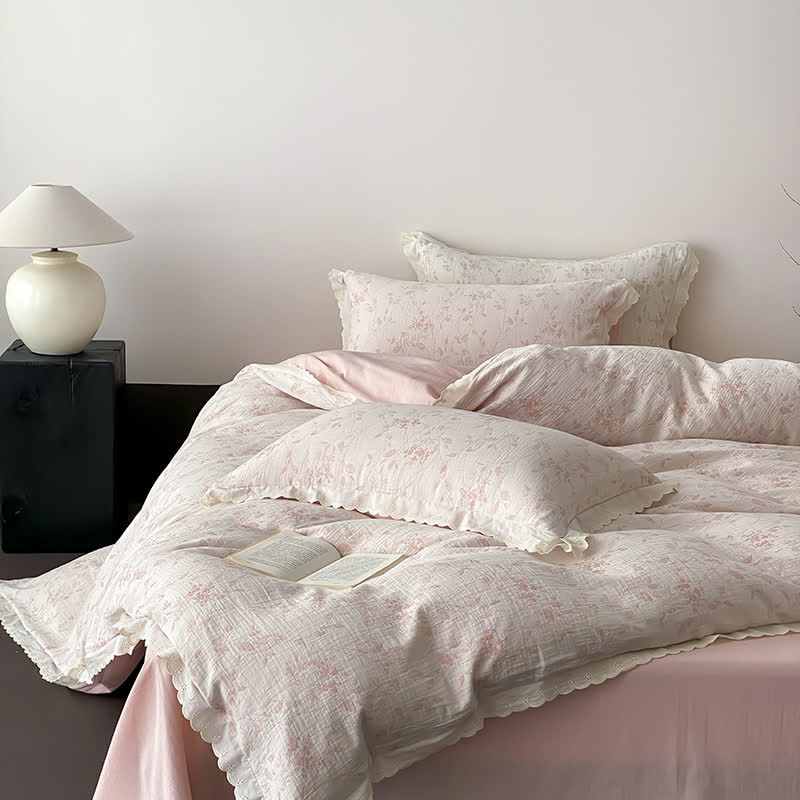 Vintage Subtle Leaf Cotton Gauze Bedding Set(4PCS) - image 7