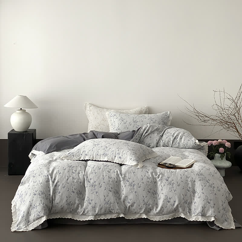 Vintage Subtle Leaf Cotton Gauze Bedding Set(4PCS) - image 11