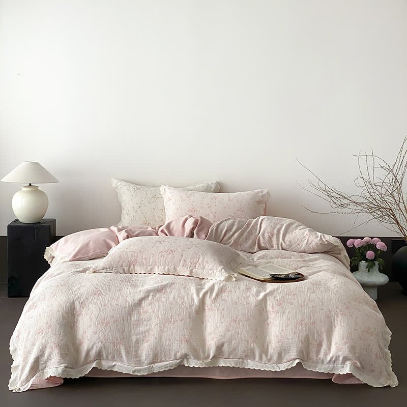 Vintage Subtle Leaf Cotton Gauze Bedding Set(4PCS) - image 5