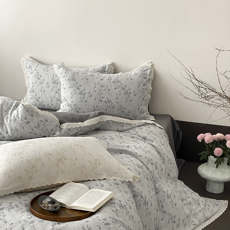 Vintage Subtle Leaf Cotton Gauze Bedding Set(4PCS) - image 13