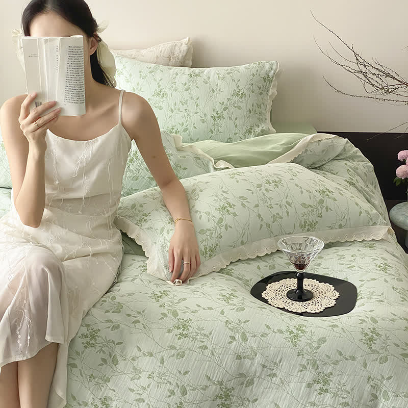 Vintage Subtle Leaf Cotton Gauze Bedding Set(4PCS) - image 1