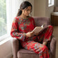 Red Oriental Floral Cotton Loungewear Set - image 2
