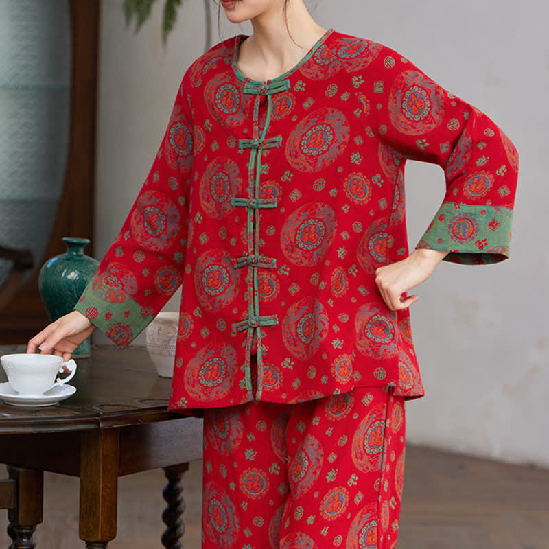 Oriental Circular Fu Motif Cotton Loungewear Set - image 5