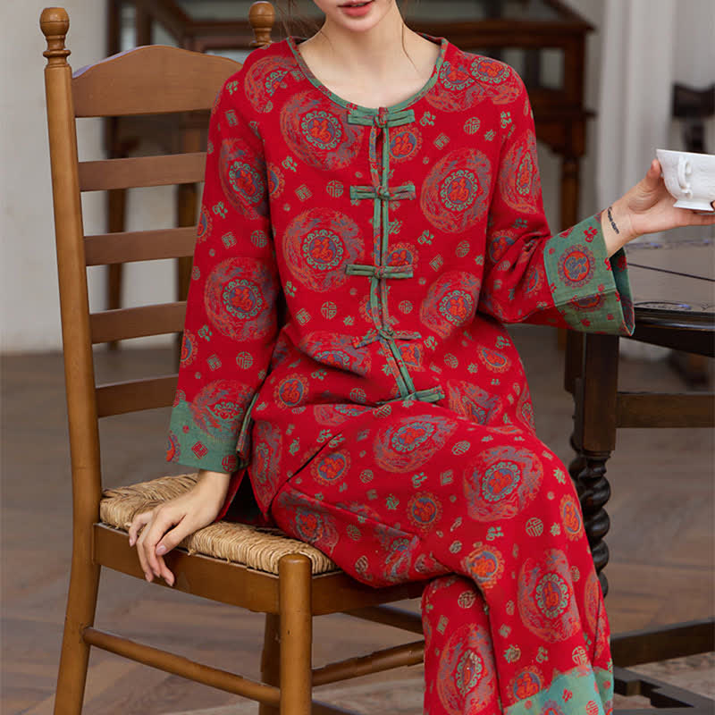 Oriental Circular Fu Motif Cotton Loungewear Set - image 2