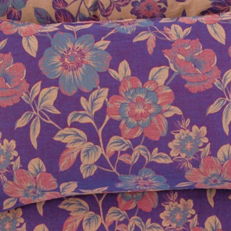 Purple Floral Double Gauze Cotton Bedding Set(4PCS) - image 2