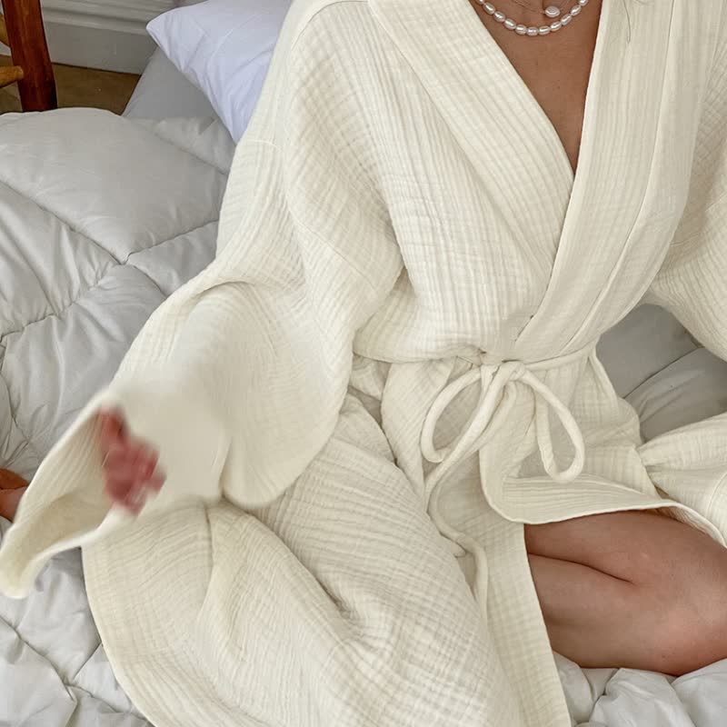 Beige Pure Cotton Kimono Robe - image 2