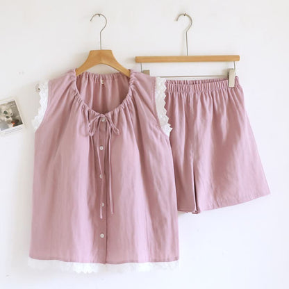 Solid Cotton Lace Trim Tank Pajamas - Pink - XL - image 2