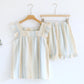 Cotton Gauze Striped Ruffle Trim Tank Loungewear - Beige - Loungewear Set - XL - image 3
