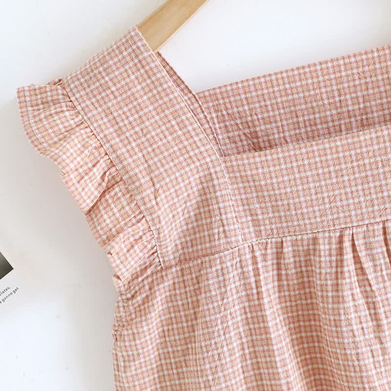 Cotton Gauze Plaid Flutter Sleeve Tank Pajamas - image 13