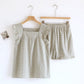 Cotton Gauze Plaid Flutter Sleeve Tank Pajamas - Green - XL - image 7