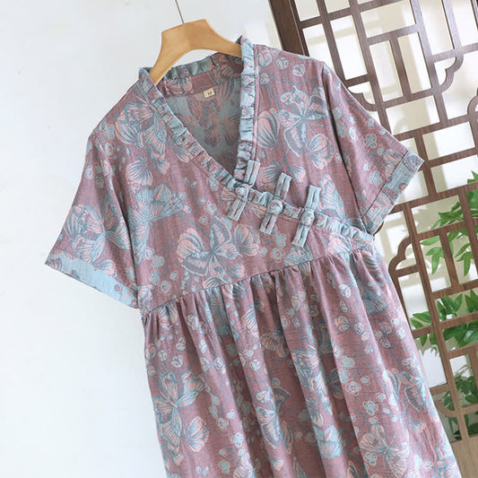 Oriental-Inspired Butterfly Cotton Nightgown - image 1