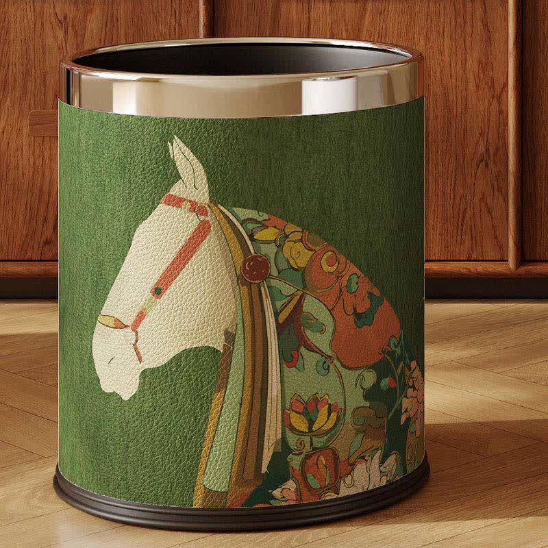 Equestrian Series Leather Decorative Waste Bin - Green - 9"W x 9"L x 10"H - image 5