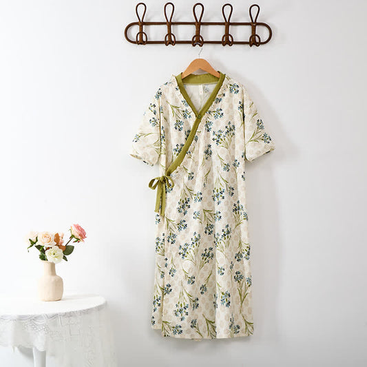 Pastoral Padded Short Sleeve Tie-Back Nightgown with Pocket - image 1