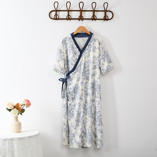 Country Style Padded Tie Nightgown with Pocket - image 1