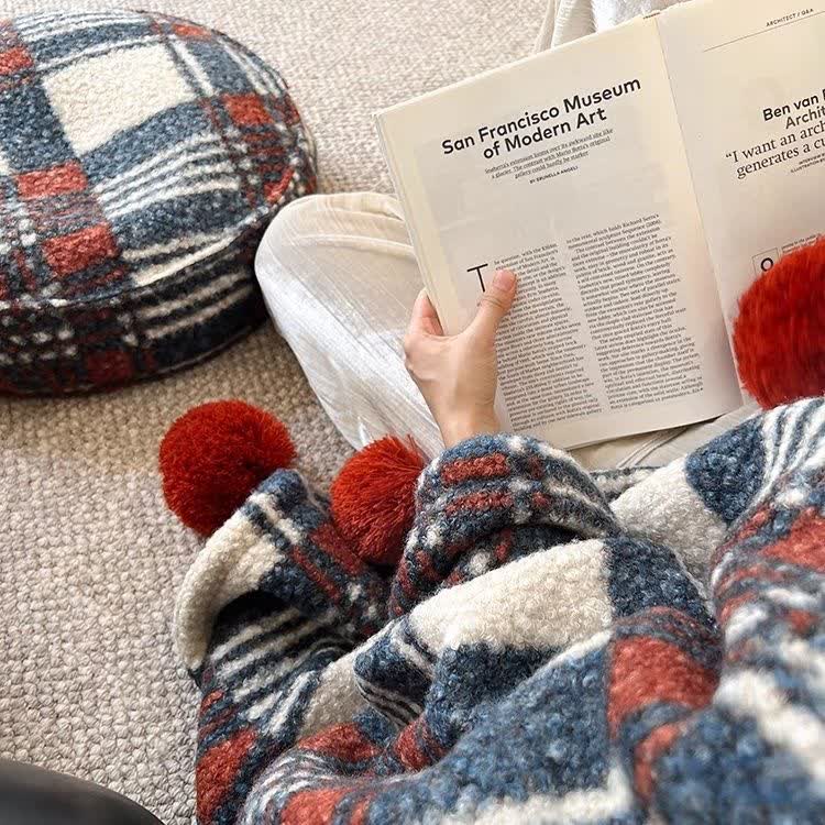 Blue and Red Plaid Throw Blanket - image 3