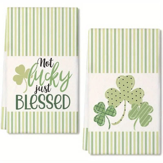 St. Patrick's Day Shamrock Stripe Kitchen Towel(2PCS) - image 1