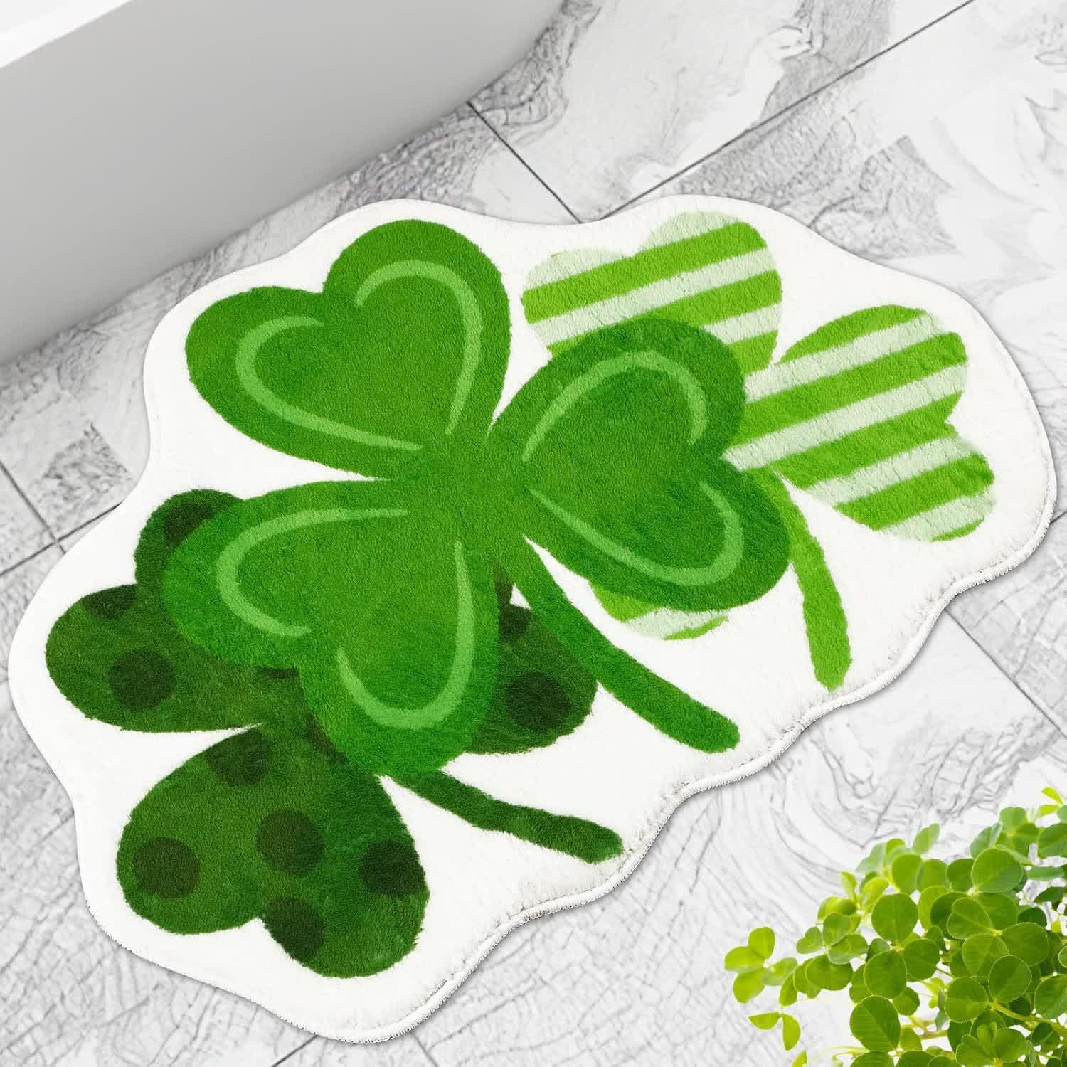St. Patrick's Day Shamrock Theme Rug - Three Clovers - 31" x 47" - image 0