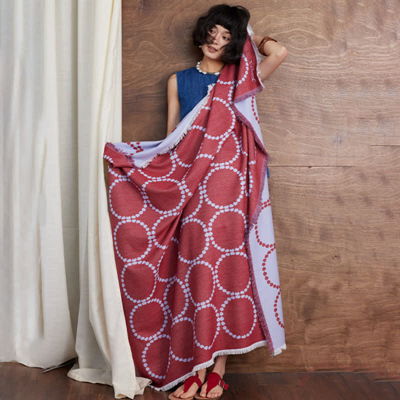 Reversible Circle Pattern Tassel Throw Blanket - image 3