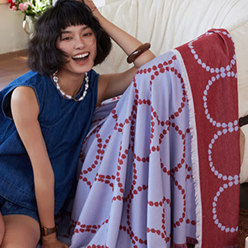 Reversible Circle Pattern Tassel Throw Blanket - image 9