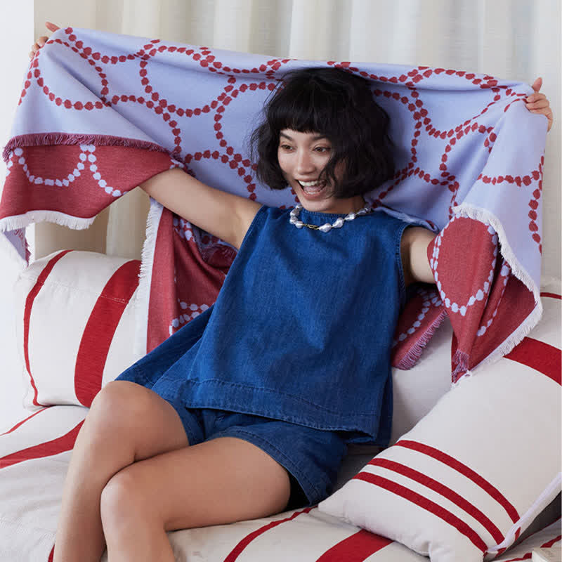 Reversible Circle Pattern Tassel Throw Blanket - image 7