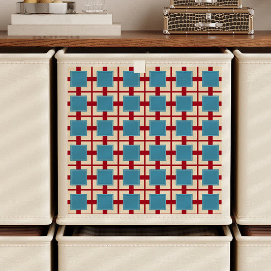 Blue Plaid Foldable Fabric Storage Basket - Red - 13'' W X 13'' L X 13'' H - image 0