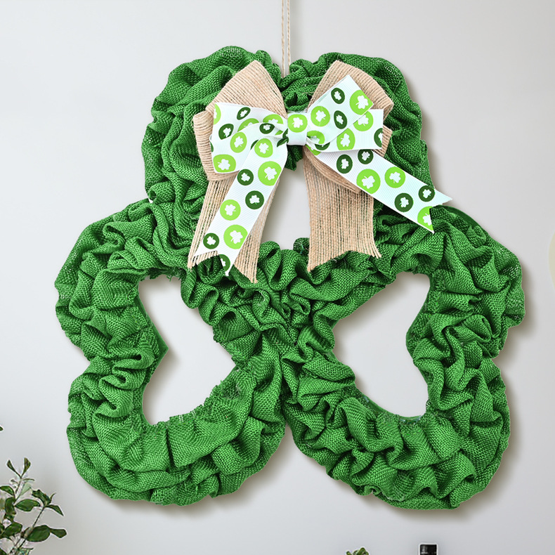 St. Patrick's Day Shamrock Burlap Wreath - 2PCS - 12" x 12" - image 2
