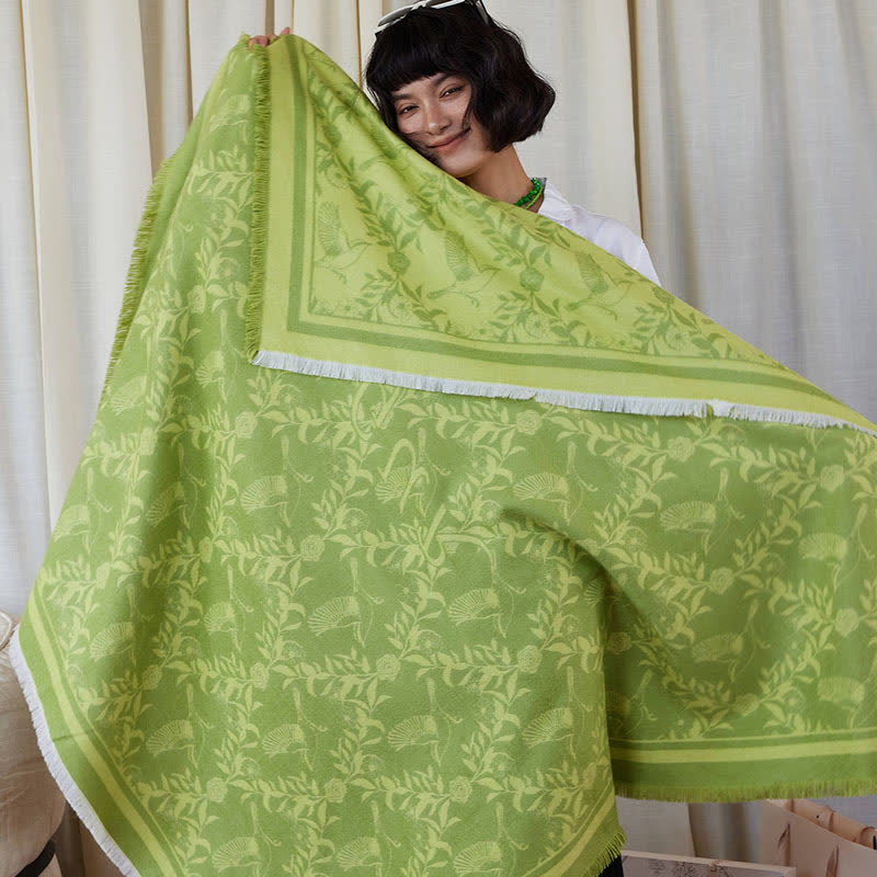 Green Artistic Botanical Tassel Throw Blanket - image 4