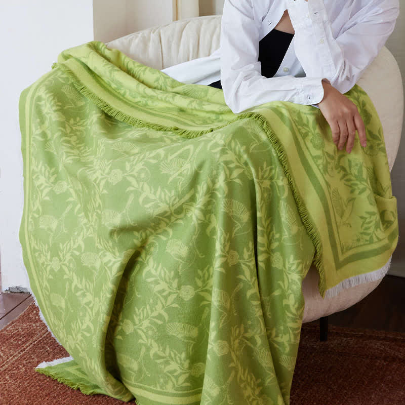 Green Artistic Botanical Tassel Throw Blanket - image 2