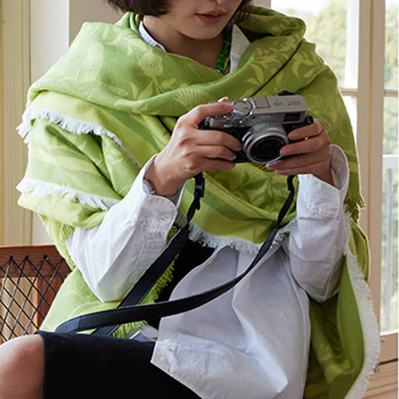 Green Artistic Botanical Tassel Throw Blanket - image 10