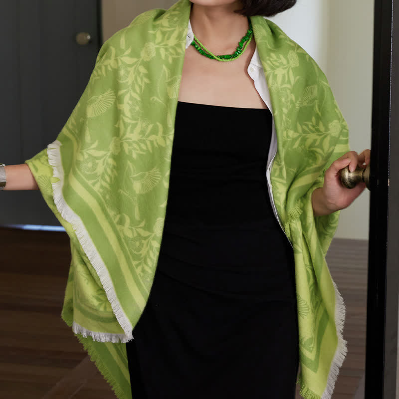 Green Artistic Botanical Tassel Throw Blanket - image 6