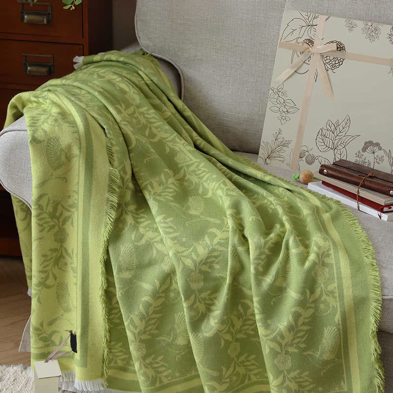 Green Artistic Botanical Tassel Throw Blanket - Green - 51"W x 51"L - image 0
