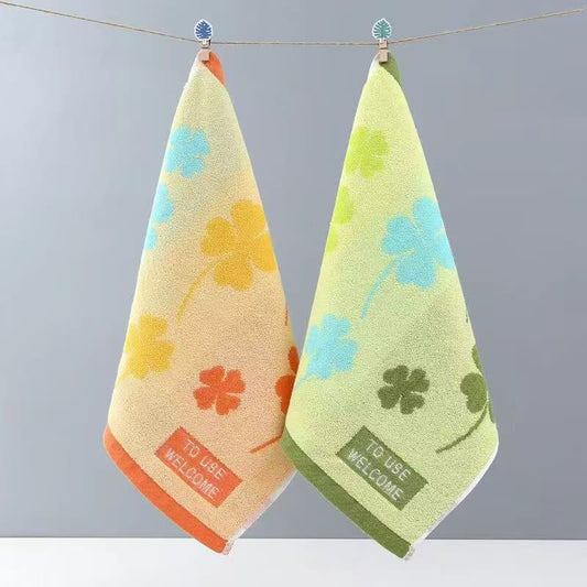 Four-Leaf Clover Pure Cotton Towel(2PCS) - Set (Green & Red) - 14" x 14" - image 1