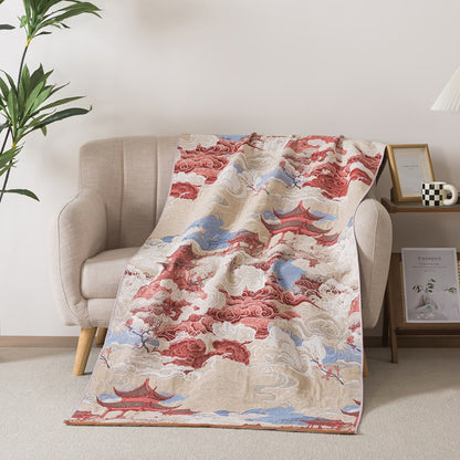 Oriental Cloud & Pavilion Cotton Bath Towel - 35"W x 71"L - image 0