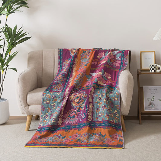 Retro Patchwork Floral Cotton Bath Towel - 35"W x 71"L - image 0