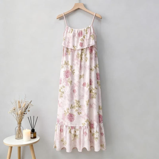 Pink Chrysanthemum Cami Lounge Nightgown - Pink - Length: 51" - image 0