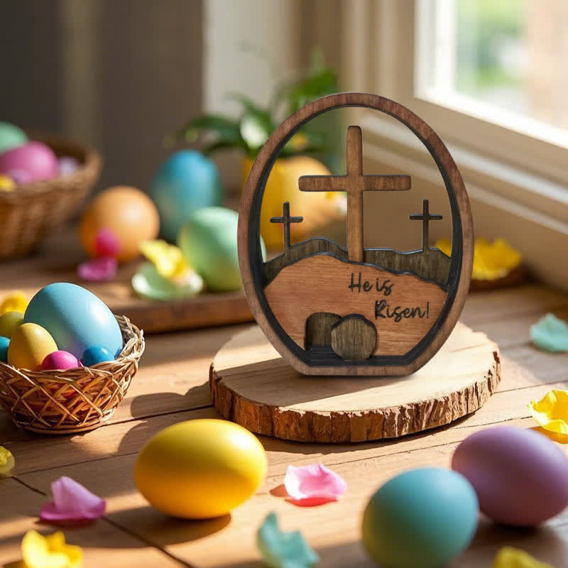Empty Tomb Easter Wood Egg Decor - 3PCS - 0.79"W x 4.49"L x 5.47"H - image 0