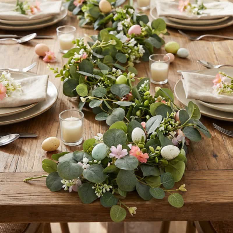 Easter Egg Pink Flower Eucalyptus Garland - 3PCS - 67" - image 0
